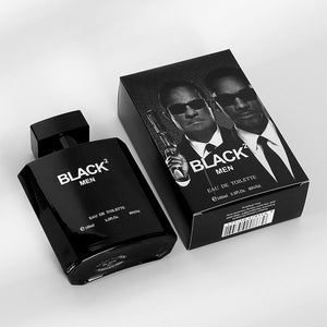 Men perfume with woody scent black bottle